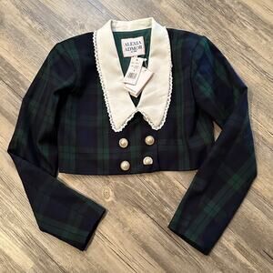Women's Alexia Admor Aurelia Drop Lace Collar Cropped Plaid Jacket Size 2